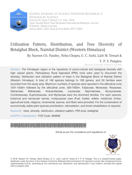 Utilization Pattern, Distribution, and Tree Diversity of Betalghat Block, Nainital District (Western Himalaya) by Naveen Ch