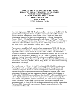 NOAA TECHNICAL MEMORANDUM NWS SR-168 REPORT on the SOUTHEASTERN UNITED STATES WSR-88D USERS' WORKSHOP PATRICK AIR FORCE BASE, FLORIDA FEBRUARY 22-23, 1995 David W