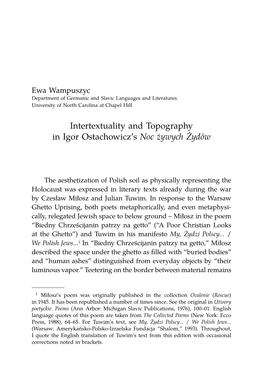 Intertextuality and Topography in Igor Ostachowicz's Noc Żywych Żydów