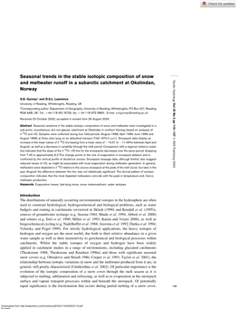 Seasonal Trends in the Stable Isotopic Composition of Snow and Meltwater Runoff in a Subarctic Catchment at Okstindan, Norway