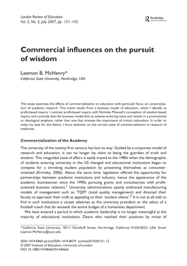 Commercial Influences on the Pursuit of Wisdom