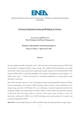 Concentrating Solar Power in Italy