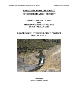 Pre-Application Document Ochoco Irrigation District