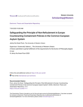 Safeguarding the Principle of Non-Refoulement in Europe: Counteracting Containment Policies in the Common European Asylum System