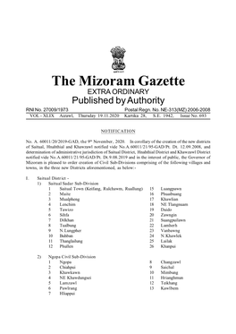 The Mizoram Gazette EXTRA ORDINARY Published by Authority RNI No