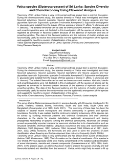 Vatica Species (Dipterocarpaceae) of Sri Lanka: Species Diversity and Chemotaxonomy Using Flavonoid Analysis