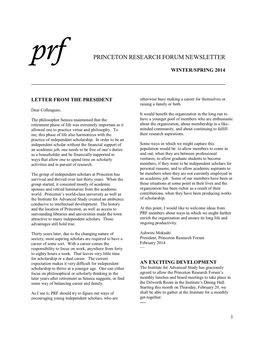 Prf PRINCETON RESEARCH FORUM NEWSLETTER WINTER/SPRING 2014