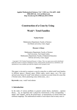 Construction of a Cone by Using Weak*- Total Families 6661