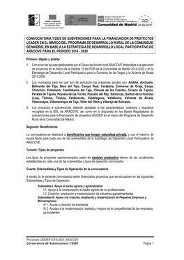 Convocatoria 1/2020 De Subvenciones Para La Financiación De Proyectos