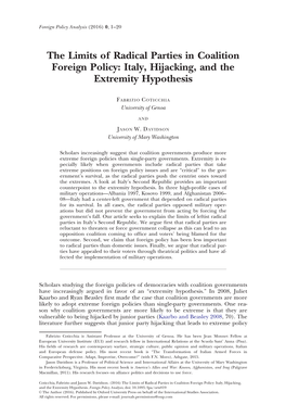 The Limits of Radical Parties in Coalition Foreign Policy: Italy, Hijacking, and the Extremity Hypothesis