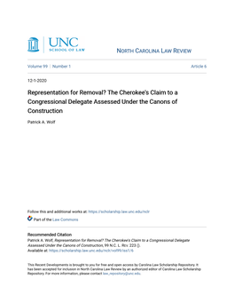 Representation for Removal? the Cherokee's Claim to a Congressional Delegate Assessed Under the Canons of Construction