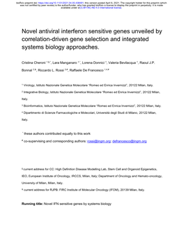 Novel Antiviral Interferon Sensitive Genes Unveiled by Correlation-Driven Gene Selection and Integrated Systems Biology Approaches