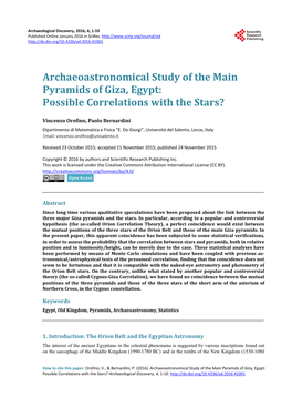 Archaeoastronomical Study of the Main Pyramids of Giza, Egypt: Possible Correlations with the Stars?