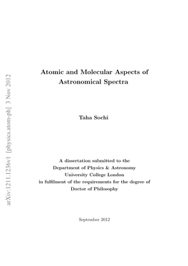 Atomic and Molecular Aspects of Astronomical Spectra Arxiv:1211.1236V1 [Physics.Atom-Ph] 3 Nov 2012