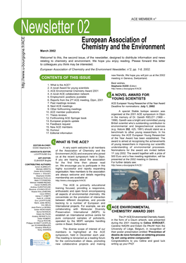 Newsletter 02 ACE MEMBER N¡ European Association of Chemistry and the Environment March 2002