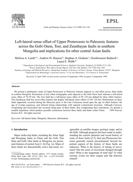 Left-Lateral Sense Offset of Upper Proterozoic to Paleozoic Features