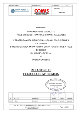 Relazione Di Pericolosita' Sismica