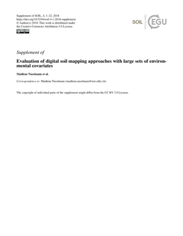 Supplement of Evaluation of Digital Soil Mapping Approaches with Large Sets of Environ- Mental Covariates