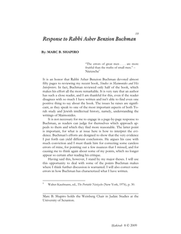 Response to Rabbi Asher Benzion Buchman