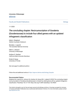 Recircumscription of Goodenia (Goodeniaceae) to Include Four Allied Genera with an Updated Infrageneric Classification