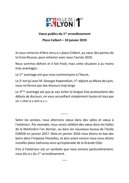 Vœux Publics Du 1Er Arrondissement Place Colbert – 10 Janvier 2019