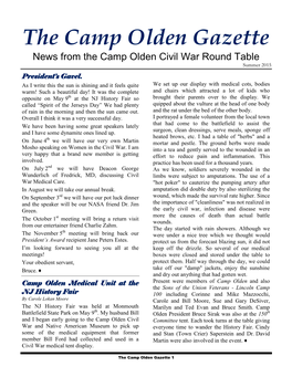 The Camp Olden Gazette News from the Camp Olden Civil War Round Table Summer 2015 President’S Gavel