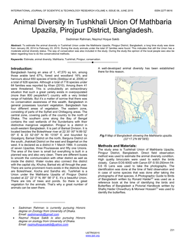 Animal Diversity in Tushkhali Union of Mathbaria Upazila, Pirojpur District, Bangladesh