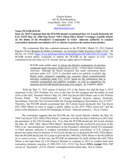 6/16/15 Robert II V CIA and DOJ Plaintiff's PCLOB