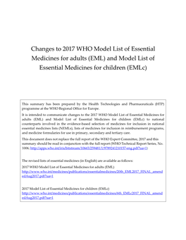 EML) and Model List of Essential Medicines for Children (Emlc)