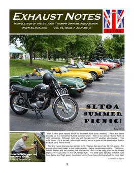Exhaust Notes Newsletter of the St Louis Triumph Owners Association Vol 15, Issue 7 July 2013