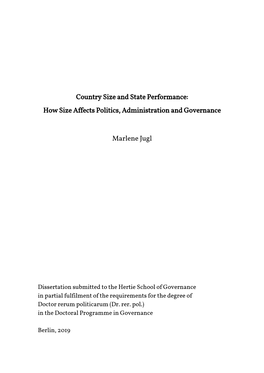 Country Size and State Performance: How Size Affects Politics, Administration and Governance Marlene Jugl