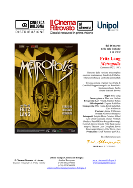 Fritz Lang Metropolis (Germania/1927, 150’)