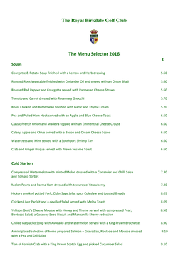 The Royal Birkdale Golf Club the Menu Selector 2016