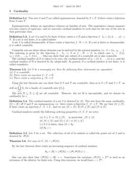 5 Cardinality Definition 5.1. Two Sets S and T Are Called Equinumerous