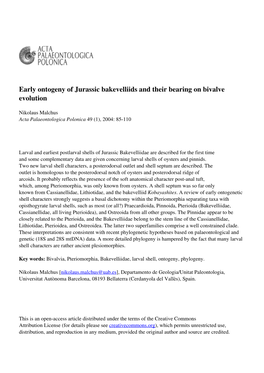 Early Ontogeny of Jurassic Bakevelliids and Their Bearing on Bivalve Evolution