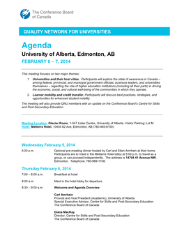 Agenda University of Alberta, Edmonton, AB FEBRUARY 6 – 7, 2014