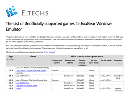 The List of Unofficially Supported Games for Exagear Windows Emulator