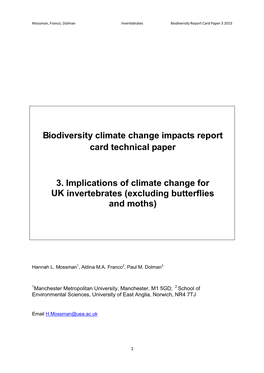 Biodiversity Climate Change Impacts Report Card Technical Paper 3