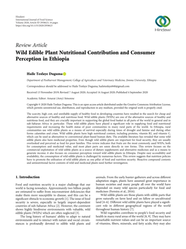 Review Article Wild Edible Plant Nutritional Contribution and Consumer Perception in Ethiopia