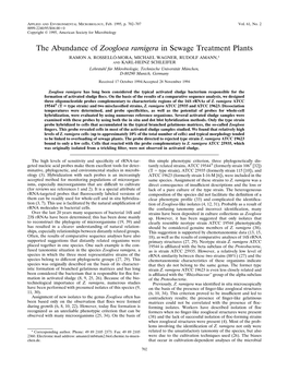 The Abundance of Zoogloea Ramigera in Sewage Treatment Plants RAMON A