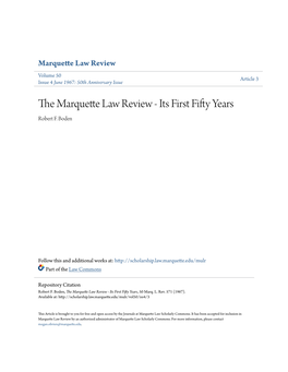 The Marquette Law Review - Its First Fifty Years, 50 Marq