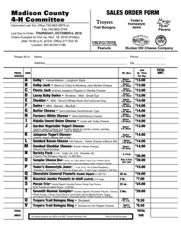 Madison County 4-H Committee SALES ORDER FORM