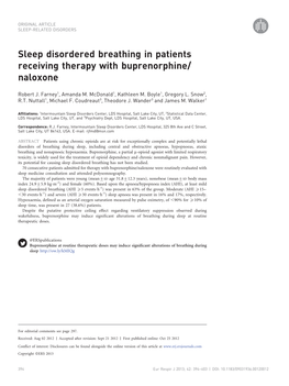 Sleep Disordered Breathing in Patients Receiving Therapy with Buprenorphine/ Naloxone