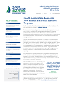 Health Association Launches New Shared Financial Services Program