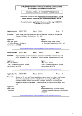 St Albans District Council Planning Applications Registered Week Ending 04/09/2020