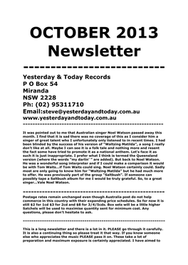 October 2013 Newsletter
