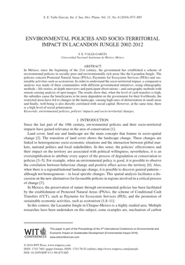 Environmental Policies and Socio-Territorial Impact in Lacandon Jungle 2002-2012