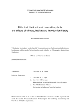 Altitudinal Distribution of Non-Native Plants: the Effects of Climate, Habitat and Introduction History