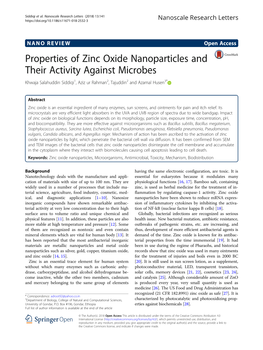 Properties of Zinc Oxide Nanoparticles and Their Activity Against Microbes Khwaja Salahuddin Siddiqi1, Aziz Ur Rahman2, Tajuddin2 and Azamal Husen3*