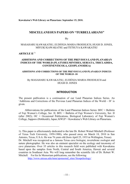 Miscellaneous Papers on “Turbellarians”